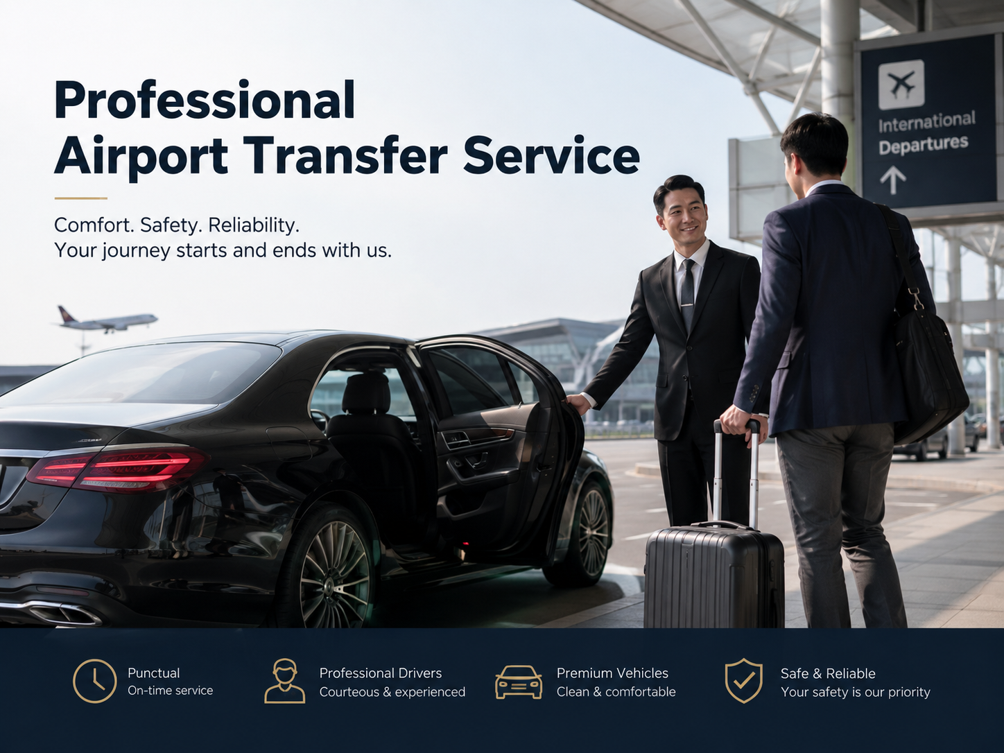 Airport pickup / chauffeur vehicle at a major Japanese airport