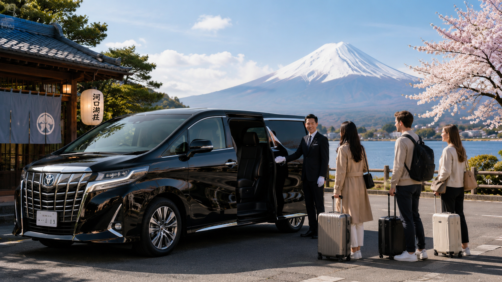 Premium Japanese transportation vehicle with Mount Fuji in the background